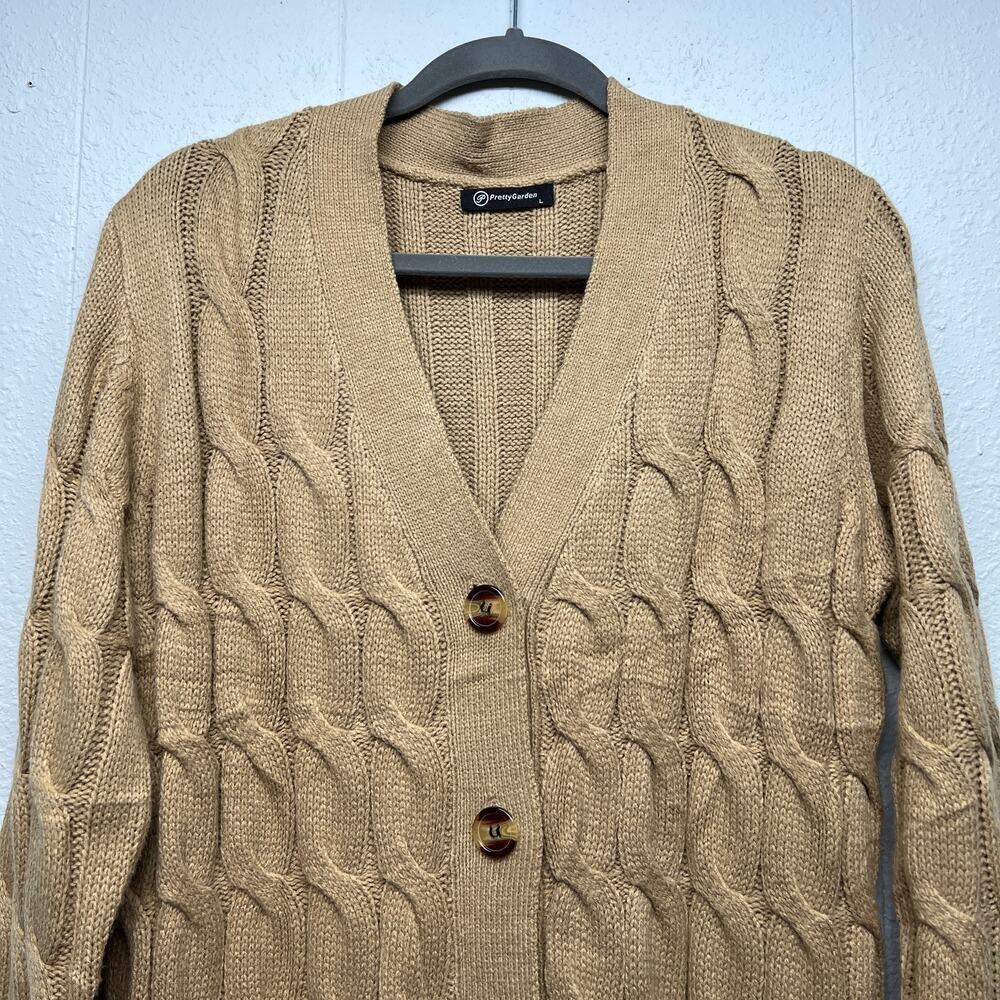 Pretty Garden Fisherman Button Front Womens Cardigan Large Academia Cable Knit - Picture 4 of 13